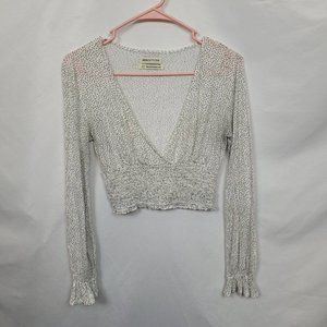 SALE 5/$25 Urban Outfitters Smocked Dotted Wrap Long Sleeve Crop Top White Sz S